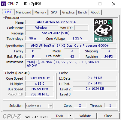 screenshot of CPU-Z validation for Dump [2pii96] - Submitted by  Majster  - 2025-07-13 23:52:22