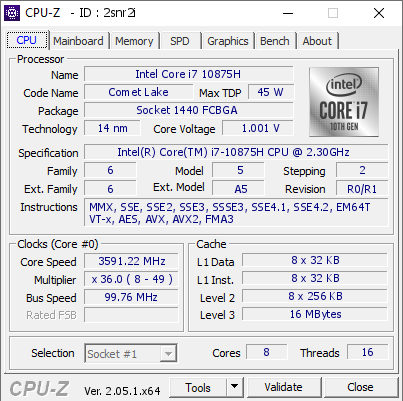 screenshot of CPU-Z validation for Dump [2snr2i] - Submitted by  Anonymous  - 2023-05-17 05:43:33