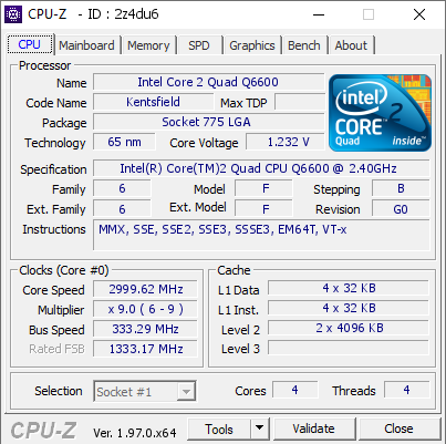 Intel Core 2 Quad Q6600 @ 2999.62 MHz - CPU-Z VALIDATOR