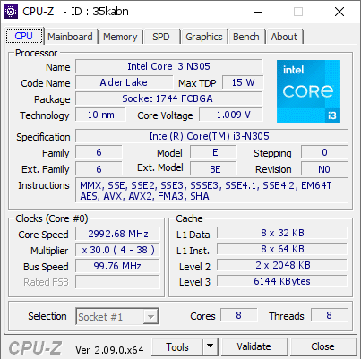 screenshot of CPU-Z validation for Dump [35kabn] - Submitted by  LAPTOP-VBUP4KNF  - 2024-04-07 02:29:58