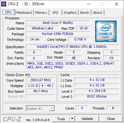 screenshot of CPU-Z validation for Dump [393yve] - Submitted by  Anonymous  - 2024-06-29 06:59:53