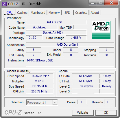 screenshot of CPU-Z validation for Dump [3amdvh] - Submitted by  trodas  - 2013-10-15 11:10:22