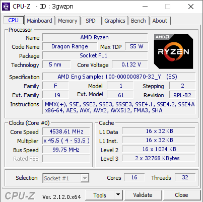 screenshot of CPU-Z validation for Dump [3gwzpn] - Submitted by  Anonymous  - 2025-01-16 08:57:29