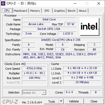 screenshot of CPU-Z validation for Dump [3lb5ju] - Submitted by  DESKTOP-B58LVU8  - 2025-09-13 09:21:57