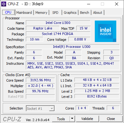 screenshot of CPU-Z validation for Dump [3ldep9] - Submitted by  Anonymous  - 2026-04-01 16:28:55