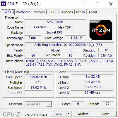 screenshot of CPU-Z validation for Dump [3rxj7p] - Submitted by  DESKTOP-RNQMIDD  - 2026-07-12 19:13:08