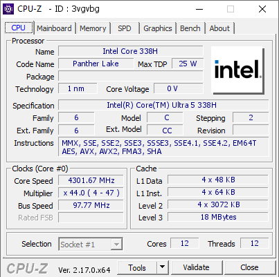 screenshot of CPU-Z validation for Dump [3vgvbg] - Submitted by  MIMIYA1123  - 2026-06-07 04:32:45