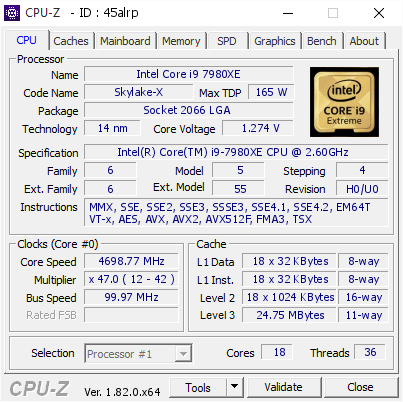 screenshot of CPU-Z validation for Dump [45alrp] - Submitted by  Anonymous  - 2018-01-17 03:11:12