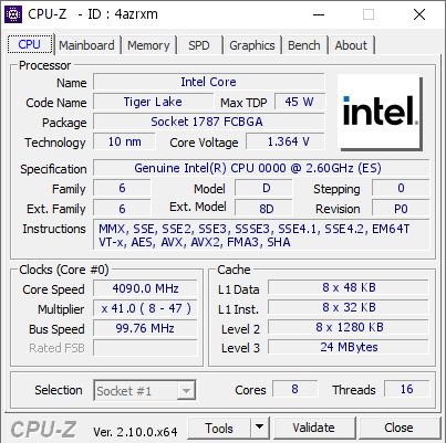 screenshot of CPU-Z validation for Dump [4azrxm] - Submitted by  Anonymous  - 2024-07-26 15:29:25