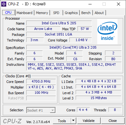 screenshot of CPU-Z validation for Dump [4cqwa8] - Submitted by  Anonymous  - 2025-12-30 14:31:50