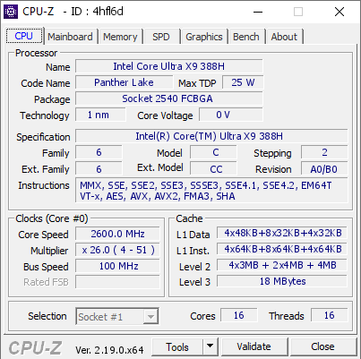 screenshot of CPU-Z validation for Dump [4hfl6d] - Submitted by  Anonymous  - 2026-07-19 07:28:06