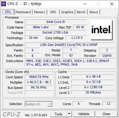 Intel Core i5 @ 4588.78 MHz - CPU-Z VALIDATOR