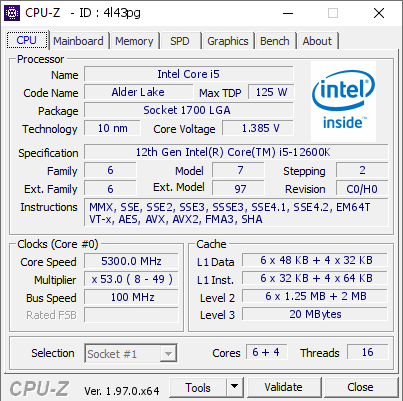 screenshot of CPU-Z validation for Dump [4l43pg] - Submitted by  BIGCHONK  - 2022-01-15 10:43:58