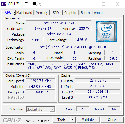 screenshot of CPU-Z validation for Dump [4lljzg] - Submitted by  DOMEXW-3175X  - 2025-03-27 03:12:46
