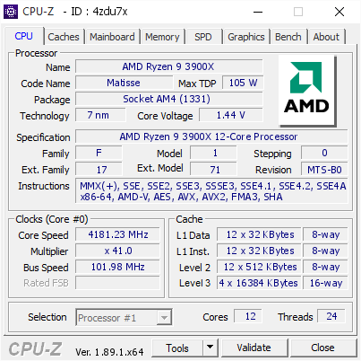screenshot of CPU-Z validation for Dump [4zdu7x] - Submitted by  MooNoiOCZ  - 2019-08-31 08:49:09