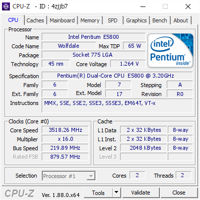 screenshot of CPU-Z validation for Dump [4zjjb7] - Submitted by  Anonymous  - 2019-04-16 16:58:49