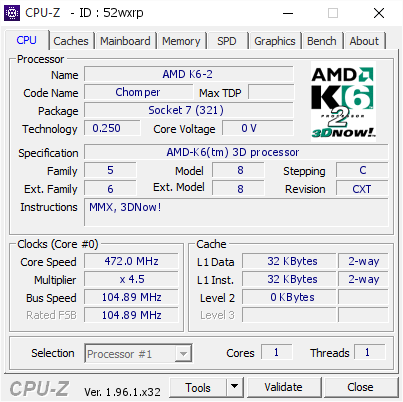 screenshot of CPU-Z validation for Dump [52wxrp] - Submitted by  Obijuan83  - 2021-06-03 10:02:39
