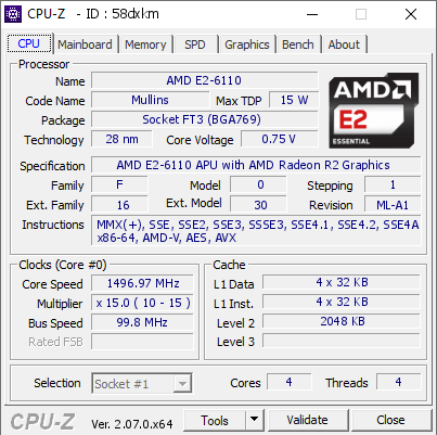 screenshot of CPU-Z validation for Dump [58dxkm] - Submitted by  DESKTOP-VR9K42E  - 2023-09-16 12:14:13