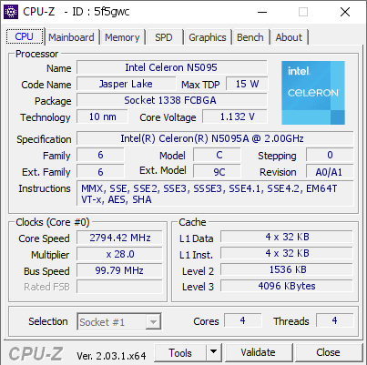 screenshot of CPU-Z validation for Dump [5f5gwc] - Submitted by  Anonymous  - 2022-11-23 19:58:14