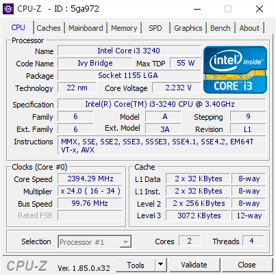 screenshot of CPU-Z validation for Dump [5ga972] - Submitted by  FOODSGP  - 2018-06-22 08:26:12