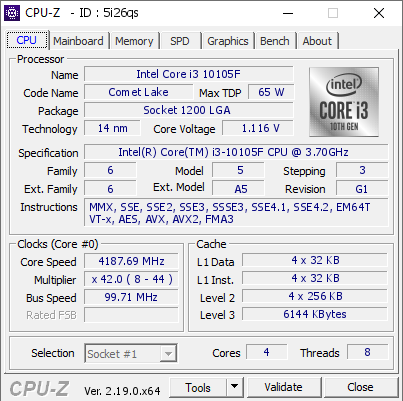 screenshot of CPU-Z validation for Dump [5i26qs] - Submitted by  Anonymous  - 2026-08-25 16:58:14