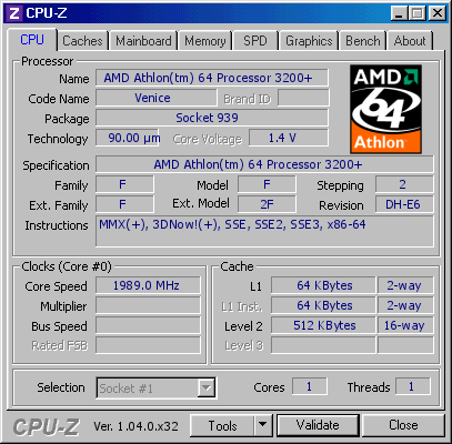 screenshot of CPU-Z validation for Dump [5kv947] - Submitted by  ATHLON 64  - 2026-01-09 13:29:58