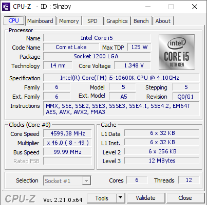 screenshot of CPU-Z validation for Dump [5lnzby] - Submitted by  Anonymous  - 2026-08-20 23:28:16