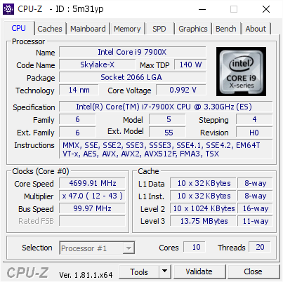 screenshot of CPU-Z validation for Dump [5m31yp] - Submitted by  noppon1412  - 2017-11-07 12:14:45