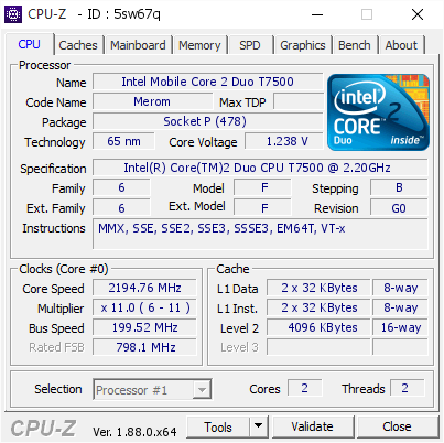 screenshot of CPU-Z validation for Dump [5sw67q] - Submitted by  DESKTOP-7GO29CM  - 2019-05-10 10:40:25