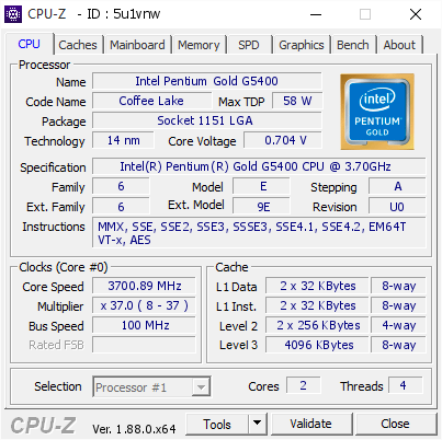 screenshot of CPU-Z validation for Dump [5u1vnw] - Submitted by  LightningBird  - 2019-04-06 10:16:55