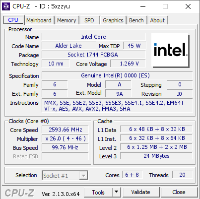 Intel Core @ 2593.66 MHz - CPU-Z VALIDATOR