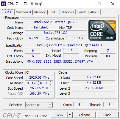 screenshot of CPU-Z validation for Dump [61bxqf] - Submitted by  Anonymous  - 2024-11-06 07:27:03