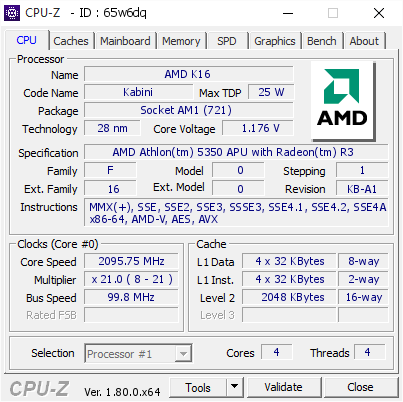 screenshot of CPU-Z validation for Dump [65w6dq] - Submitted by  amd htpc  - 2017-07-30 18:52:33