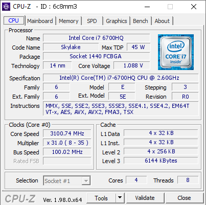 screenshot of CPU-Z validation for Dump [6c8mm3] - Submitted by  Hyourinmaru  - 2021-11-15 17:58:21