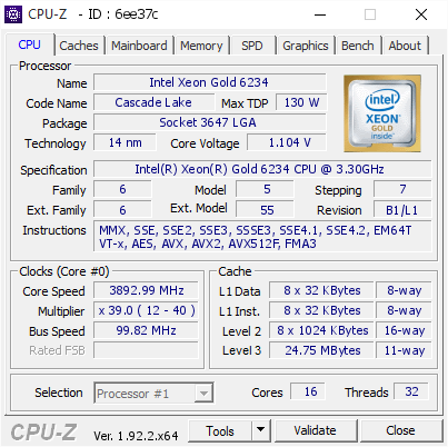 screenshot of CPU-Z validation for Dump [6ee37c] - Submitted by  Anonymous  - 2020-06-17 14:28:01