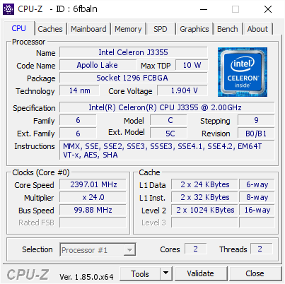 screenshot of CPU-Z validation for Dump [6fbaln] - Submitted by  Anonymous  - 2018-07-19 09:31:47