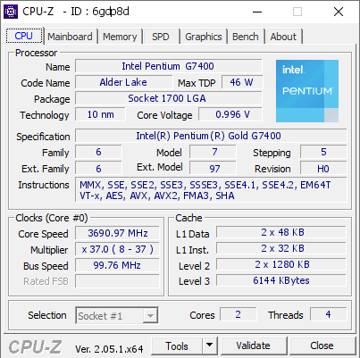 screenshot of CPU-Z validation for Dump [6gdp8d] - Submitted by  BlueFiber  - 2023-03-26 17:29:43