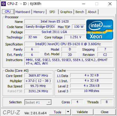 screenshot of CPU-Z validation for Dump [6j068h] - Submitted by  Anonymous  - 2022-05-07 07:43:17