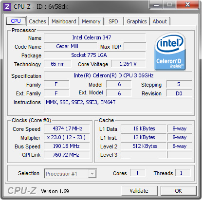 Intel Celeron 347 4374 17 Mhz Cpu Z Validator