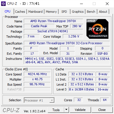 screenshot of CPU-Z validation for Dump [77c4l1] - Submitted by  Anonymous  - 2020-08-17 22:11:48