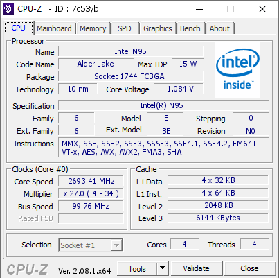 screenshot of CPU-Z validation for Dump [7c53yb] - Submitted by    - 2023-12-29 04:44:25