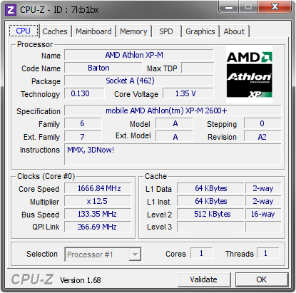 Amd Athlon Xp M 1666 84 Mhz Cpu Z Validator