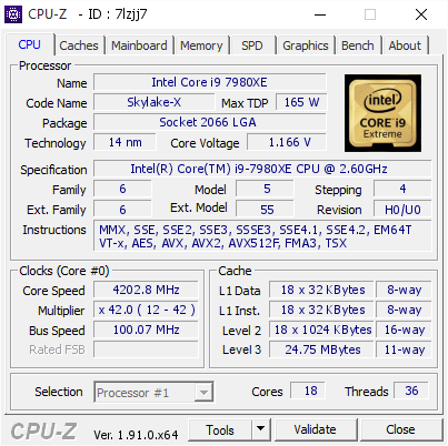 screenshot of CPU-Z validation for Dump [7lzjj7] - Submitted by  COMLOW  - 2020-04-23 02:43:44