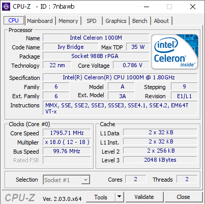 combineren postzegel gebonden Intel Celeron 1000M @ 1795.71 MHz - CPU-Z VALIDATOR