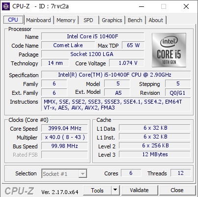screenshot of CPU-Z validation for Dump [7rvc2a] - Submitted by  DESKTOP-5AOK41L  - 2026-02-08 17:15:00