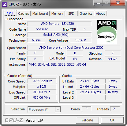 screenshot of CPU-Z validation for Dump [7tfz75] - Submitted by  knopflerbruce  - 2013-11-29 17:11:01