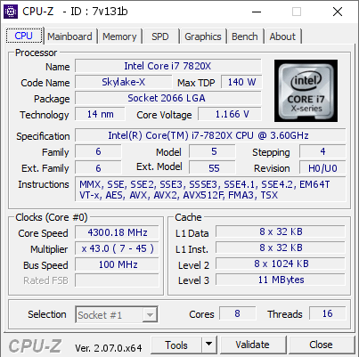 screenshot of CPU-Z validation for Dump [7v131b] - Submitted by  DESKTOP-HECE0LM  - 2023-11-03 20:14:15