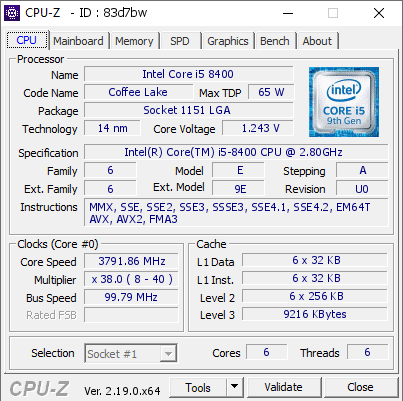 screenshot of CPU-Z validation for Dump [83d7bw] - Submitted by  DESKTOP-QC8G8O6  - 2026-05-12 01:59:32