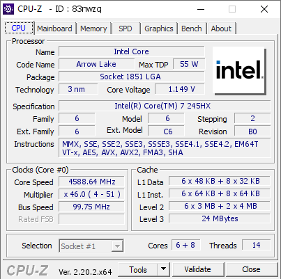 screenshot of CPU-Z validation for Dump [83nwzq] - Submitted by  XIAOSONG  - 2026-09-15 12:41:55