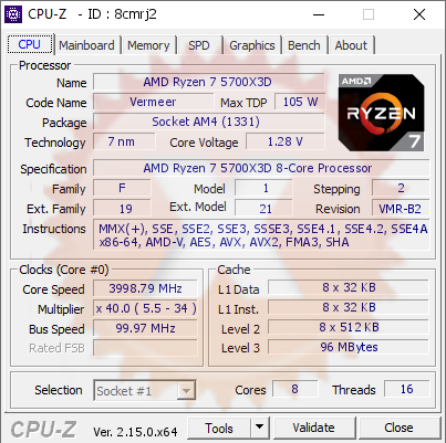 screenshot of CPU-Z validation for Dump [8cmrj2] - Submitted by  Anonymous  - 2025-04-14 09:20:15